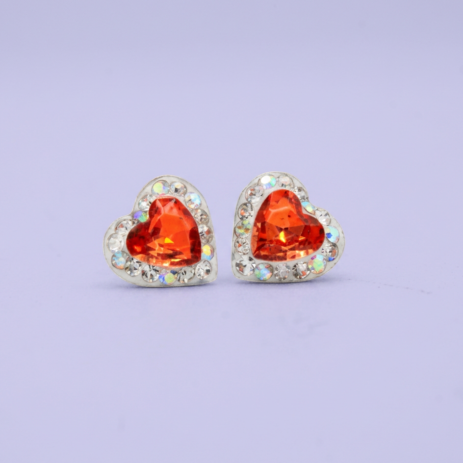 Arete de Plata .925. Corazón Naranja con Incrustación de Zirconias mod. 3171