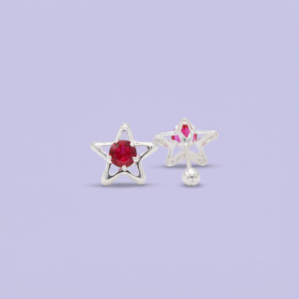 Broquel de Plata .925 Estrella con Zirconia Fucsia mod. 3063