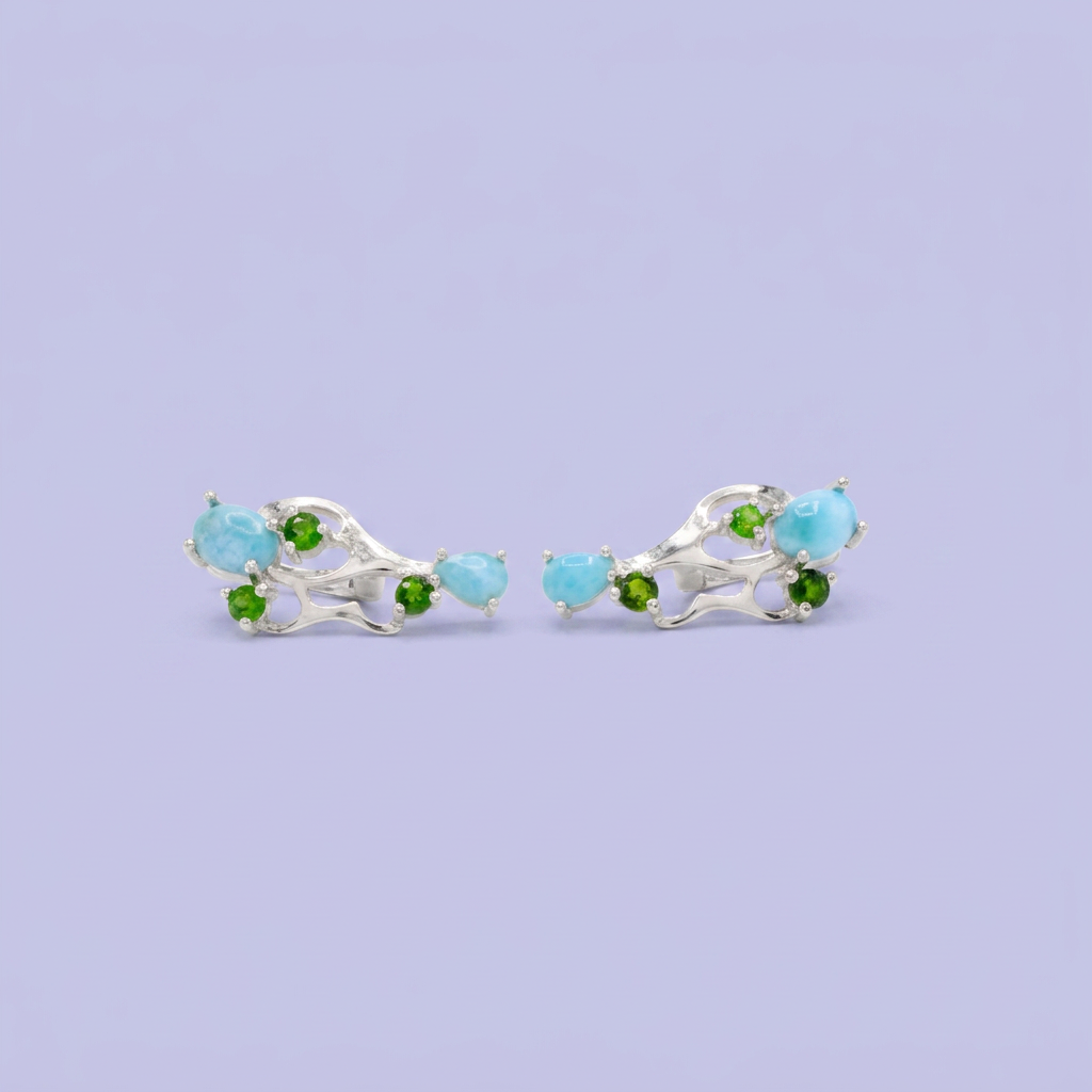 Coordinado de Plata .925 Diseño de Ramas con Zirconia Turquesa y Verde mod. 2953