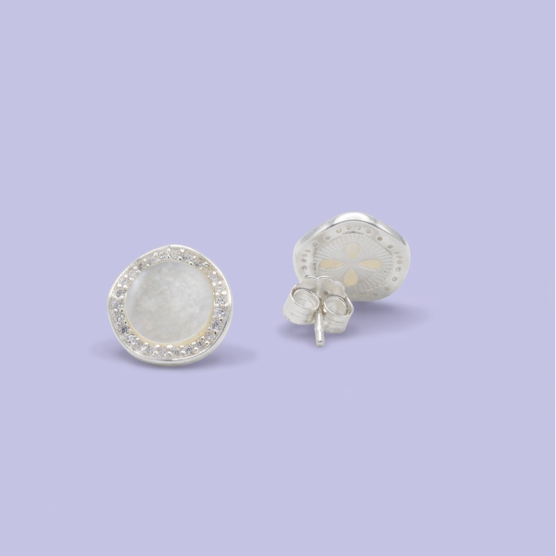 Arete de Plata .925 Madre Perla Circular con Zirconias mod. 2779