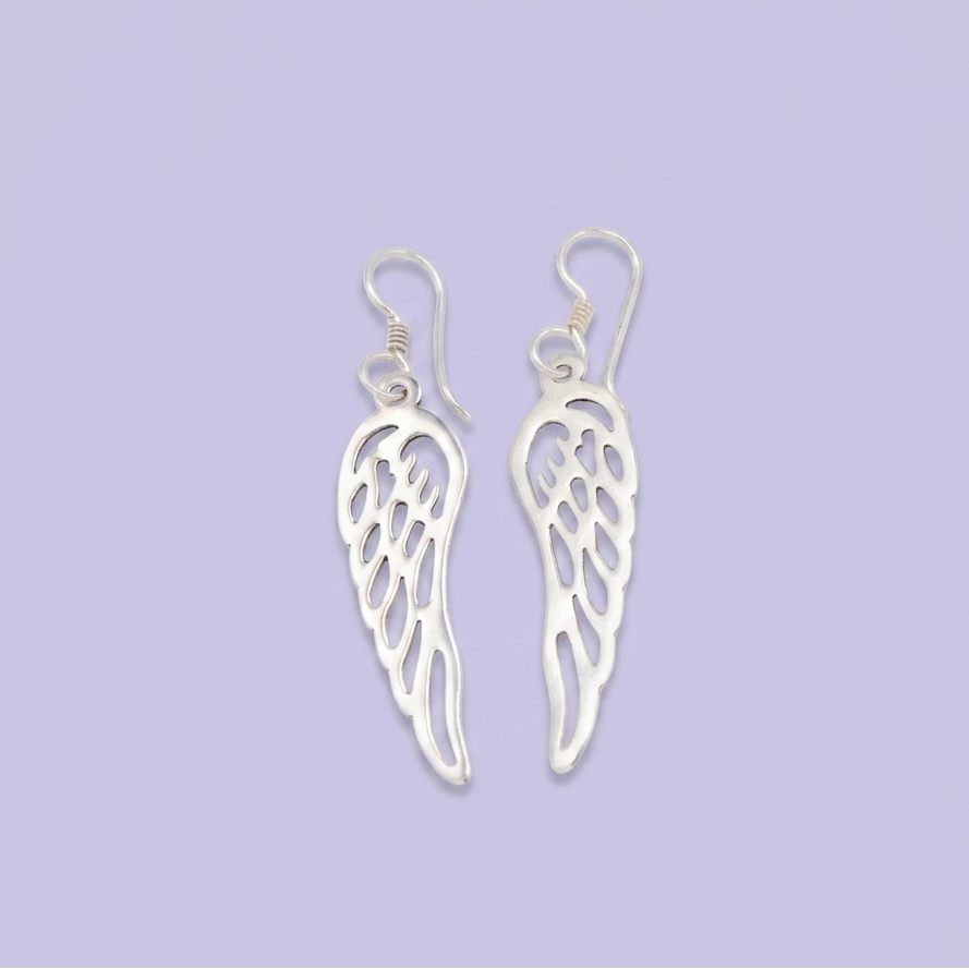 Arete de Plata .925 Largo con Diseño Alas de Angel mod. 2988