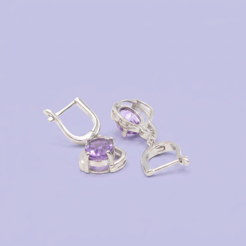 Coordinado de Plata .925  Con Detalle de Lineas Cruzadas con Zirconia Morada e Incrustación mod. 2956