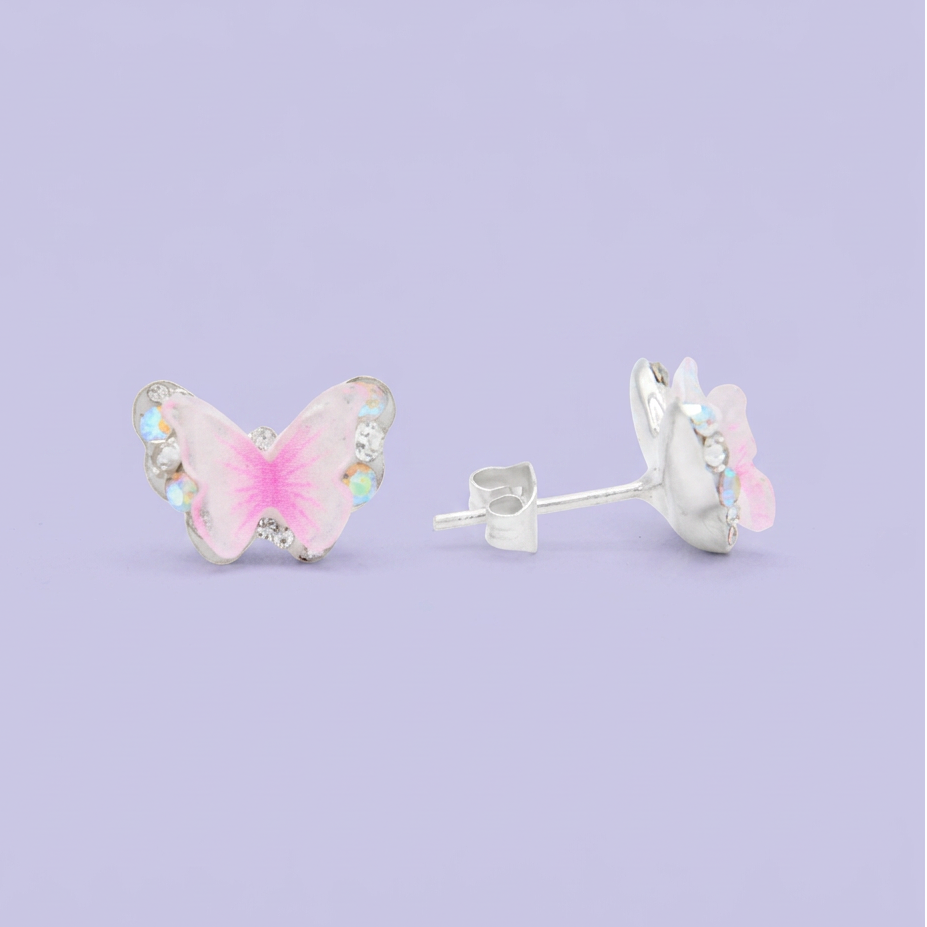 Arete de Plata .925. Mariposa Rosa con Zirconia mod. 3192