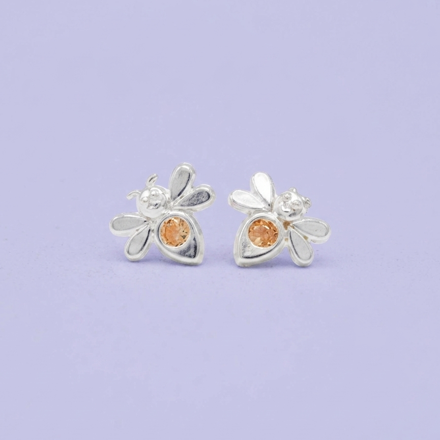 Broquel de Plata .925  Abeja con Centro de Zirconia Amarilla mod. 3060