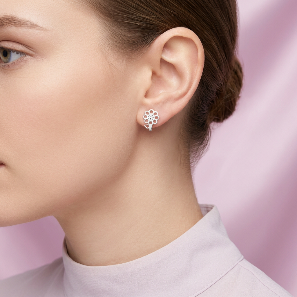 Arete de Plata .925 con Diseño de Flor Elegante mod. 2969