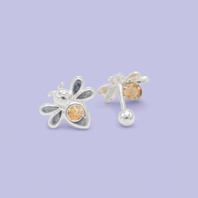 Broquel de Plata .925  Abeja con Centro de Zirconia Amarilla mod. 3060