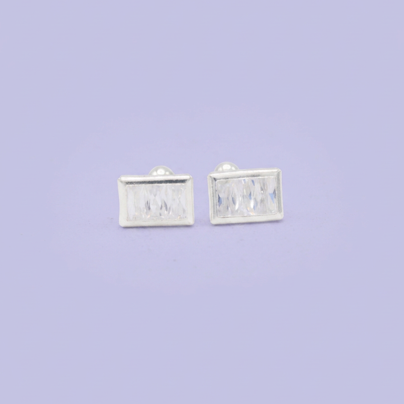 Broquel de Plata .925 Rectangular con Zirconia Blanca mod. 3068