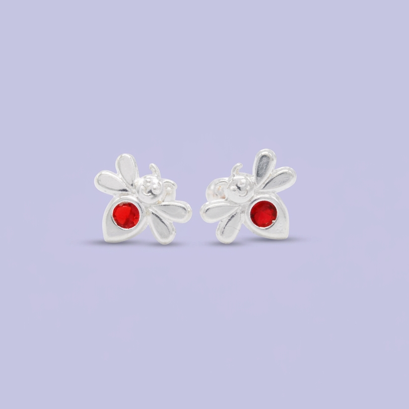 Broquel de Plata .925  Abeja con Centro de Zirconia Roja mod. 3061