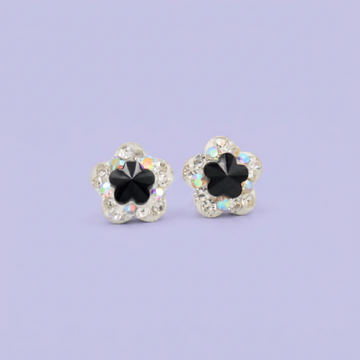 Arete de Plata .925.  Flor Negra Incrustación de Zirconia mod. 3194