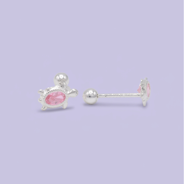 Broquel de Plata .925 Tortuga Marina con Zirconia Rosa Pastel mod. 3071