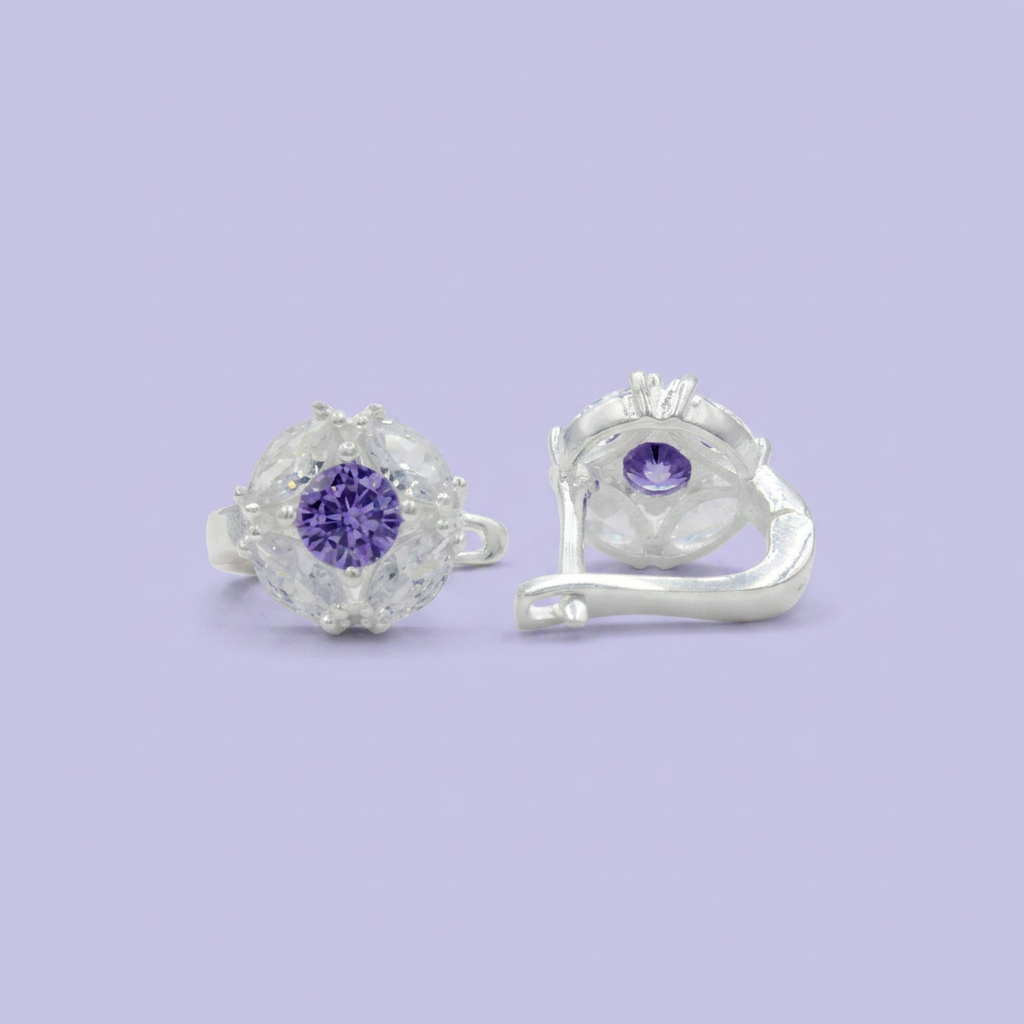 Coordinado de Plata .925 Elipse de Bello Color Lila mod. 2589