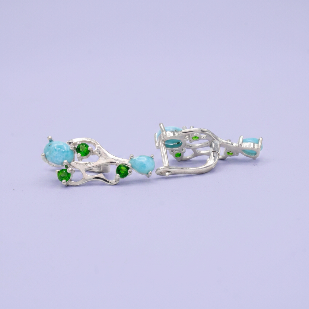 Coordinado de Plata .925 Diseño de Ramas con Zirconia Turquesa y Verde mod. 2953