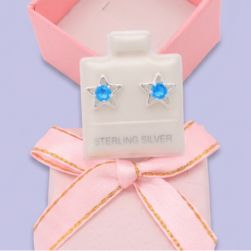Broquel de Plata .925  Estrella con Zirconia Azul Celeste mod. 3066