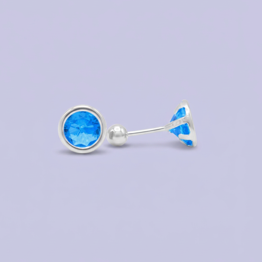 Broquel de Plata .925  Circular con Zirconia Azul Celeste mod. 3065