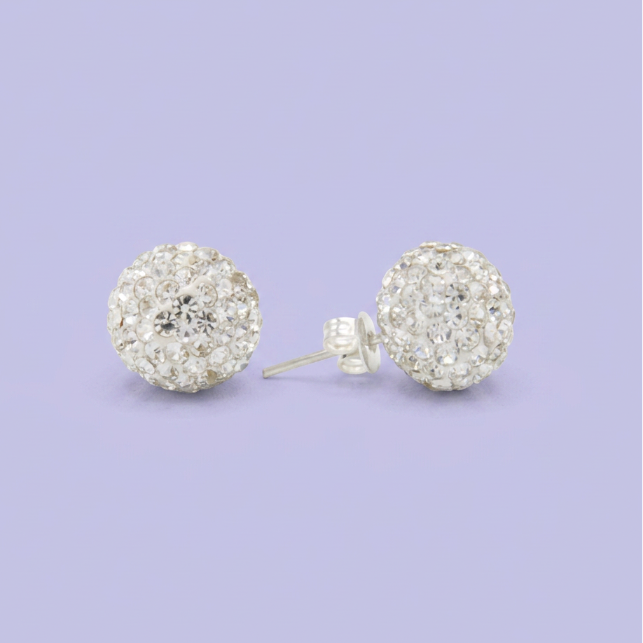 Arete de Plata .925 de Esfera con Diseño de Disco y Zirconias mod. 2976