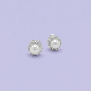 Arete de Plata .925 Diseño de Perla Circular con Incrustacion de Zirconias  mod. 2778