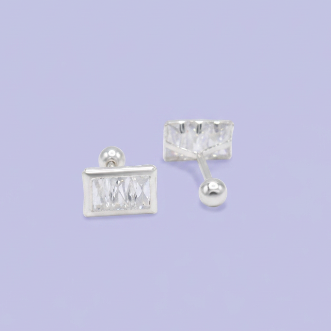 Broquel de Plata .925 Rectangular con Zirconia Blanca mod. 3068