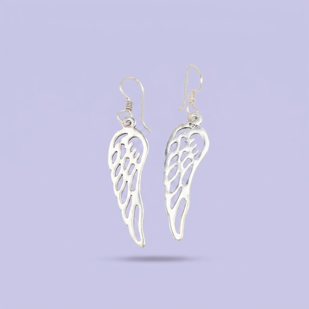 Arete de Plata .925 Largo con Diseño Alas de Angel mod. 2988