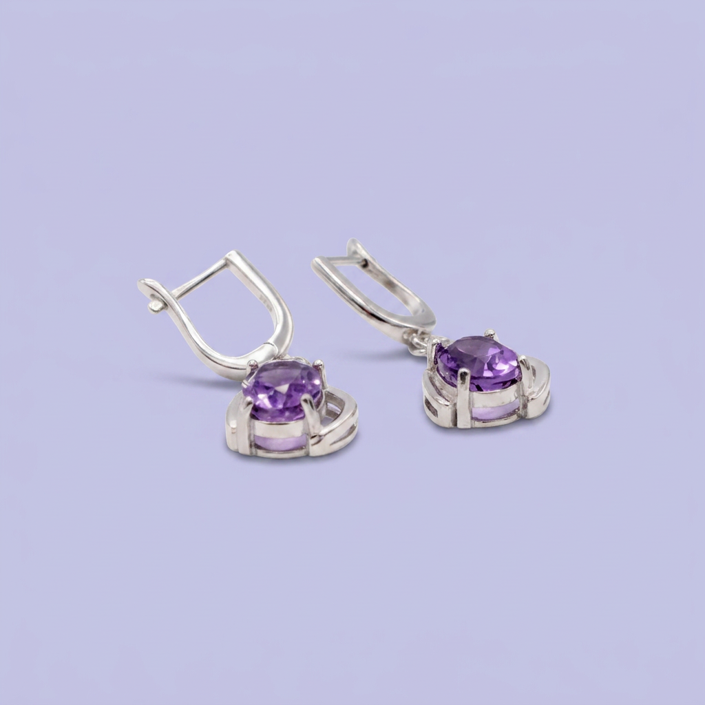 Coordinado de Plata .925  Con Detalle de Lineas Cruzadas con Zirconia Morada e Incrustación mod. 2956