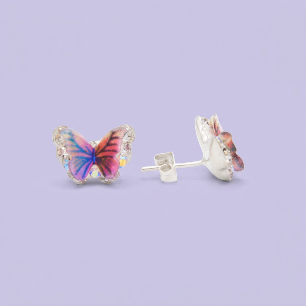 Arete de Plata .925. Mariposa Monarca con Zirconia mod. 3189