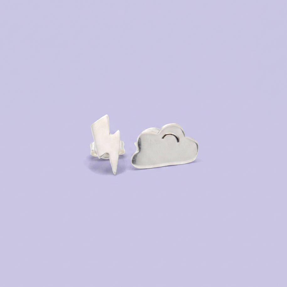 Arete de Plata .925 Nube y Rayo Liso mod. 2965