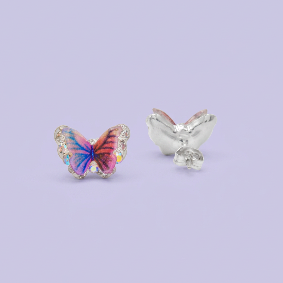 Arete de Plata .925. Mariposa Monarca con Zirconia mod. 3189