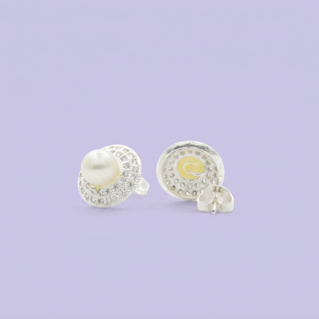 Arete de Plata .925 Perla con Zirconia mod. 2384