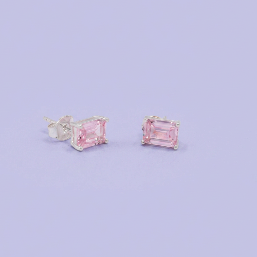Arete de Plata .925 Diseño Clasico Rosa con Zirconia mod. 2776