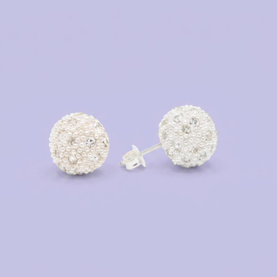 Arete de Plata .925 de Esfera con Puntos Plateados y Zirconia Blanca mod. 2978