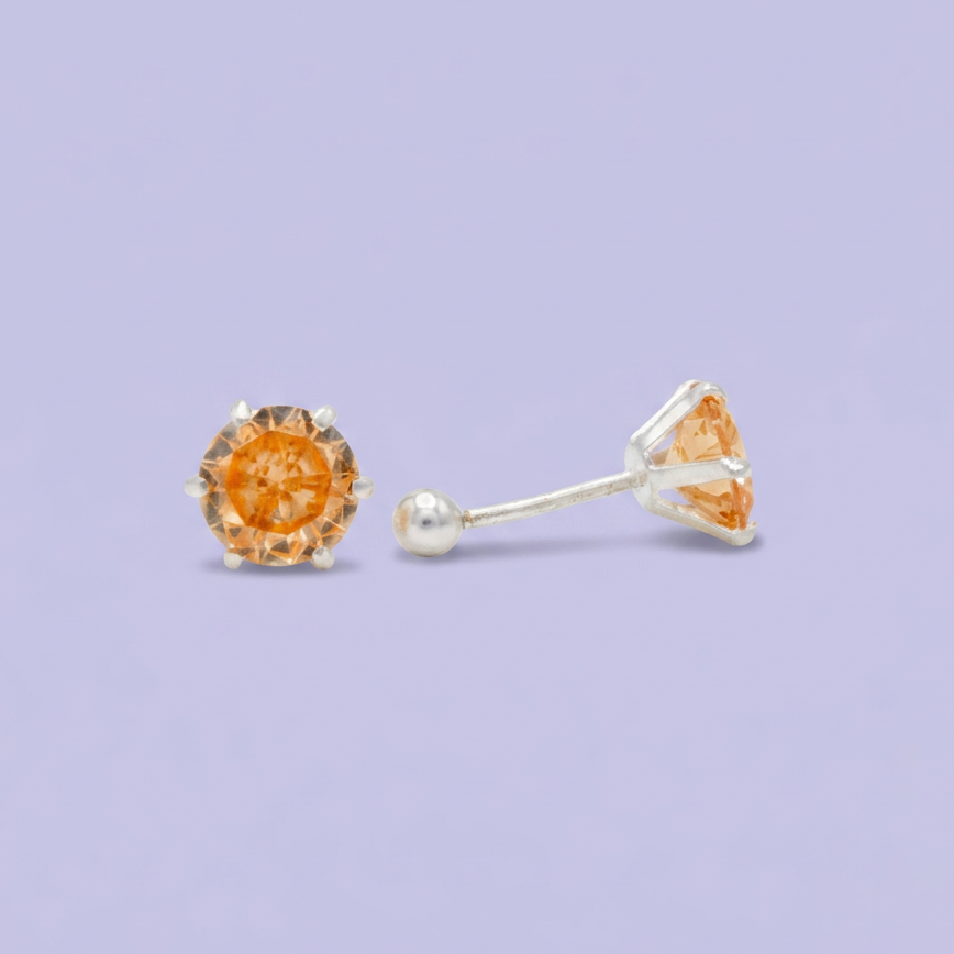 Broquel de Plata .925 Circular con Zirconia Naranja mod. 3053