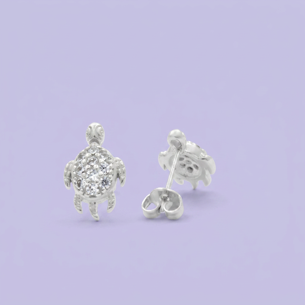 Arete de Plata .925  Tortuga  Incrustado de Zirconia 2382
