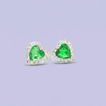 Arete de Plata .925. Corazón Verde con Incrustación de Zirconias mod. 3168