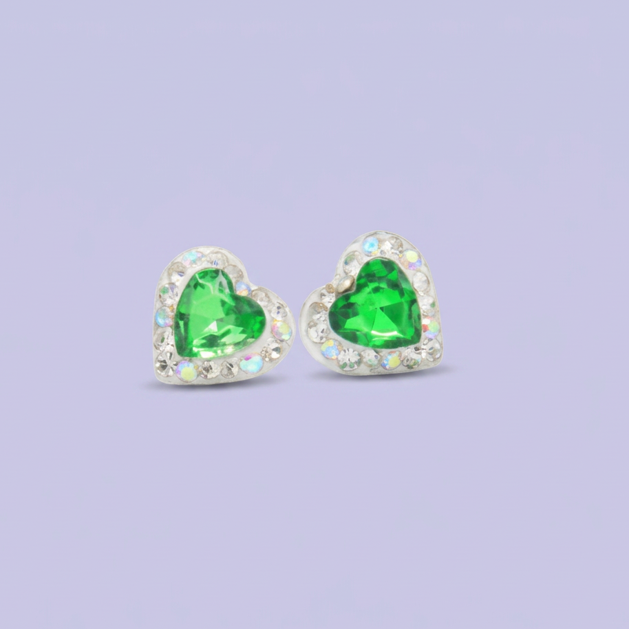 Arete de Plata .925. Corazón Verde con Incrustación de Zirconias mod. 3168