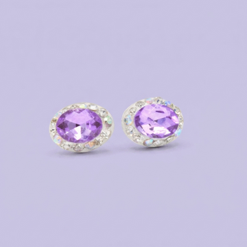 Arete de Plata .925. Oval Lila con Incrustación de Zirconias mod. 3177