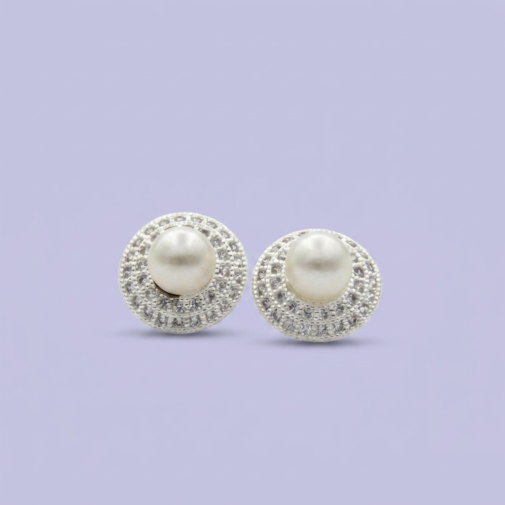Arete de Plata .925 Perla con Zirconia mod. 2384