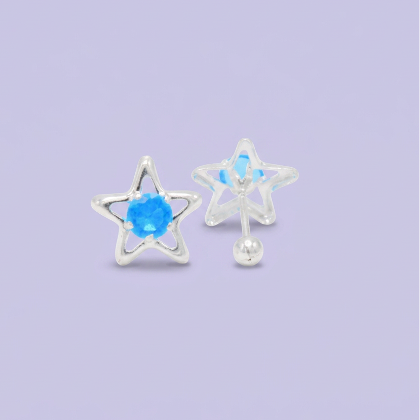 Broquel de Plata .925  Estrella con Zirconia Azul Celeste mod. 3066