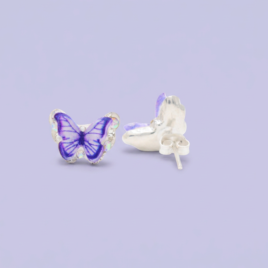 Arete de Plata .925. Mariposa Morada con Zirconia  mod.3191