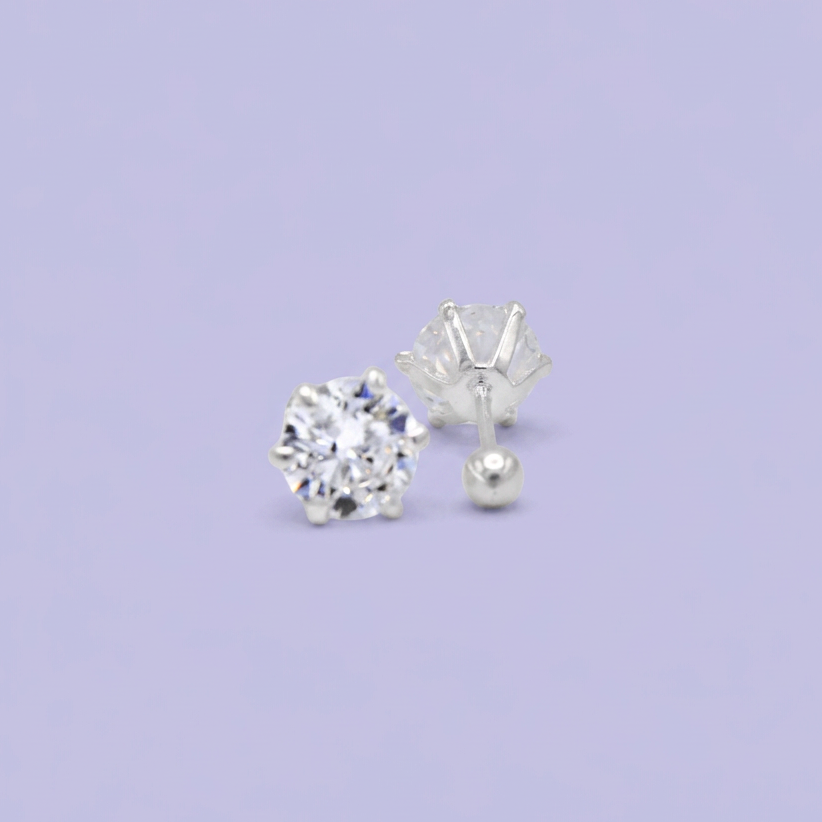 Broquel de Plata .925 Circular con Zirconia Blanca Brillante mod. 3067