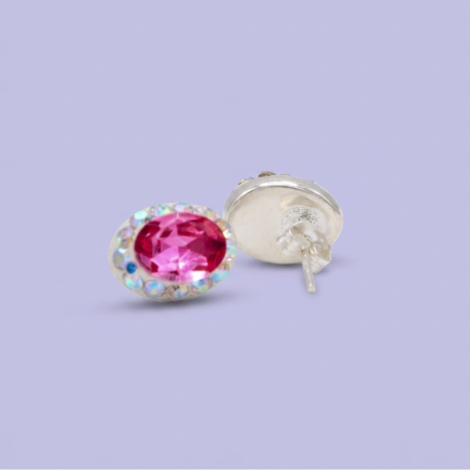 Arete de Plata .925. Oval Rosa con Incrustación de Zirconias mod. 3175