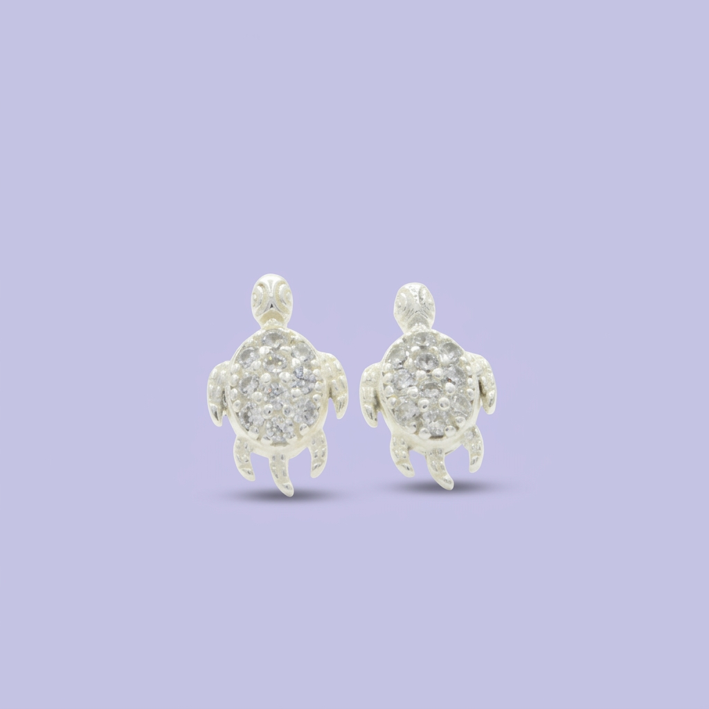 Arete de Plata .925  Tortuga  Incrustado de Zirconia 2382