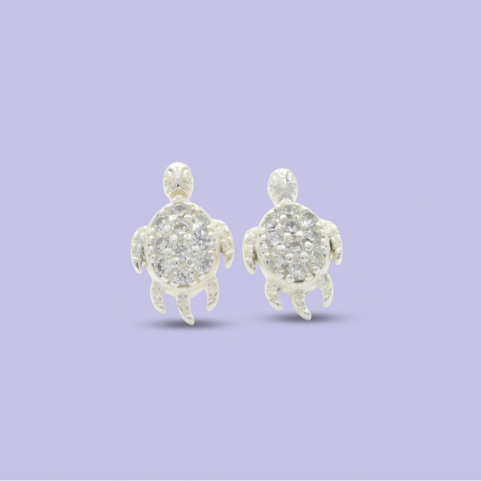 Arete de Plata .925  Tortuga  Incrustado de Zirconia 2382