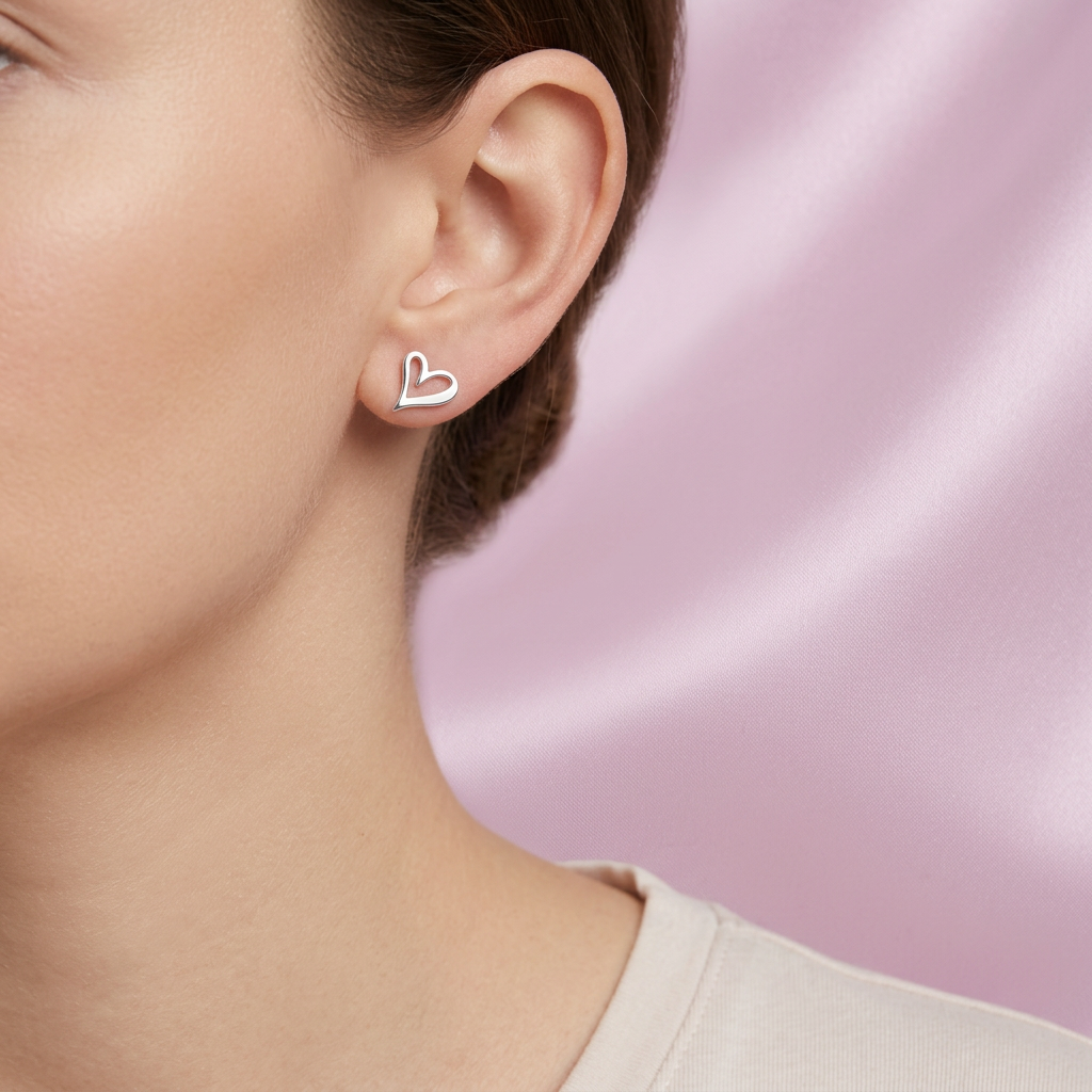 Arete de Plata .925 de Corazón Liso y Hueco mod. 2971