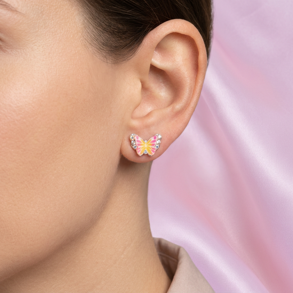 Arete de Plata .925. Mariposa Amarilla con Zirconia mod. 3190