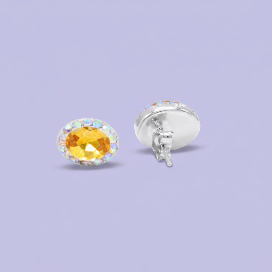Arete de Plata .925. Oval Amarillo con Incrustación de Zirconias mod. 3179