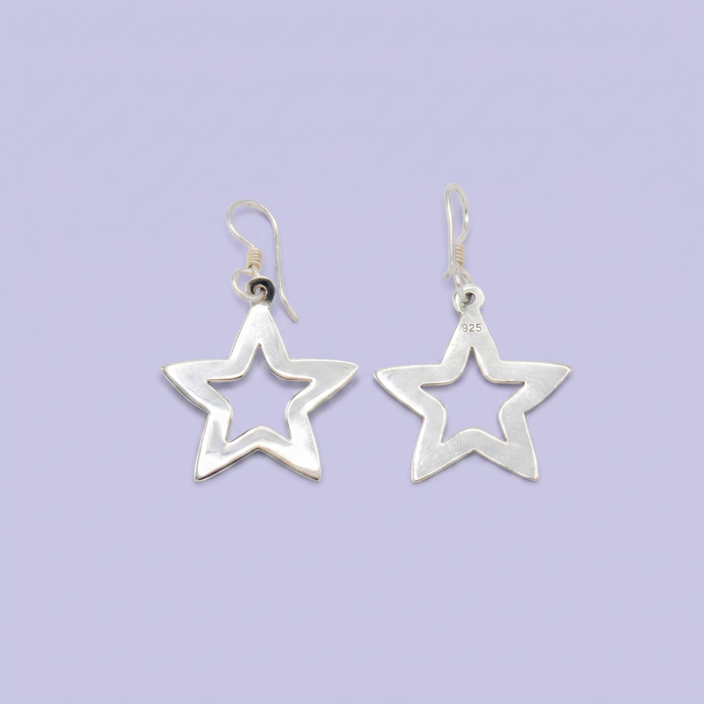 Arete de Plata .925 Largo de Estrella Lisa mod. 2980