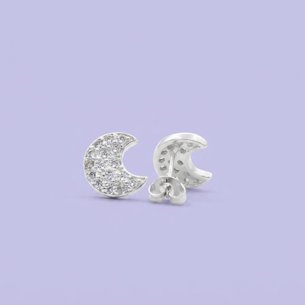 Arete de Plata .925 Luna Incrustado mod. 2385