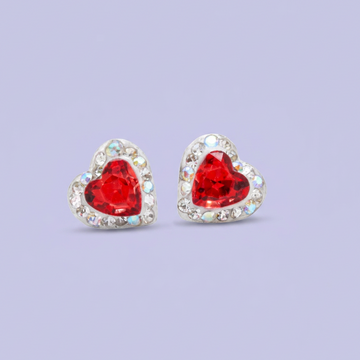 Arete de Plata .925. Corazón Rojo con Incrustación de Zirconias mod. 3173