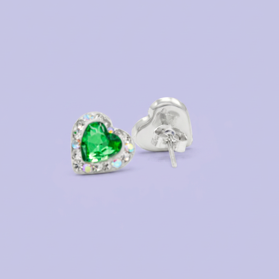 Arete de Plata .925. Corazón Verde con Incrustación de Zirconias mod. 3168