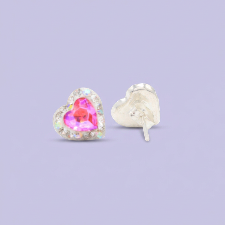 Arete de Plata .925. Corazón Rosa con Incrustación de  Zirconias mod. 3172