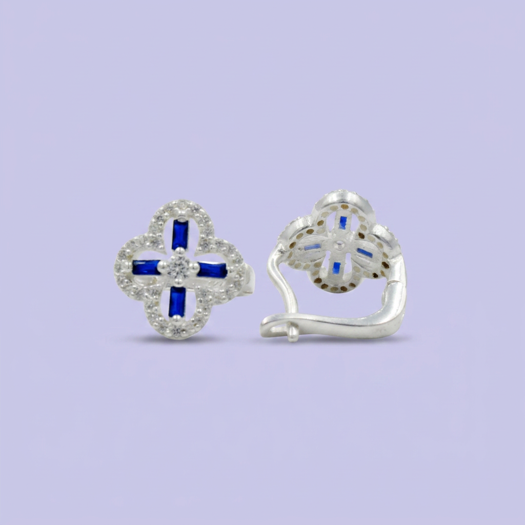 Coordinado de Plata .925 Flor de Cruz Incrustada de Zirconias mod. 2585